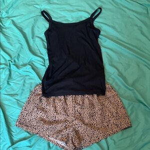 Black Camisole and Tan Leopard Print Shorts Set